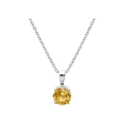 Collier argent rhodié pendentif pierre véritable citrine 6,5mm 42+3cm