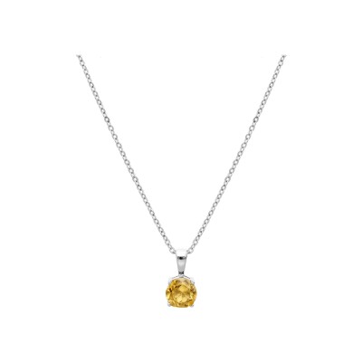 Collier argent rhodié pendentif pierre véritable citrine 6,5mm 42+3cm
