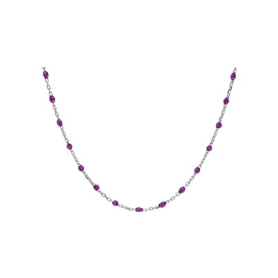 Collier argent rhodié olives résine violet transparent 40+5cm