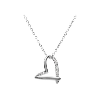 Collier argent rhodié coeur oxydes blancs sertis 42+3cm