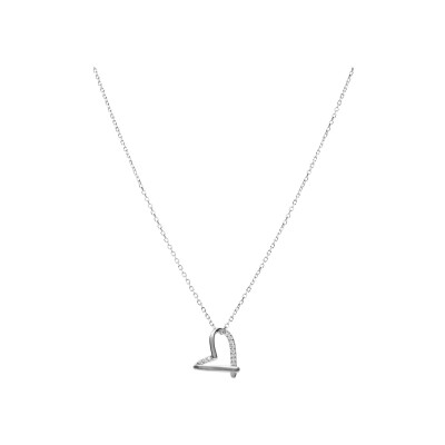 Collier argent rhodié coeur oxydes blancs sertis 42+3cm