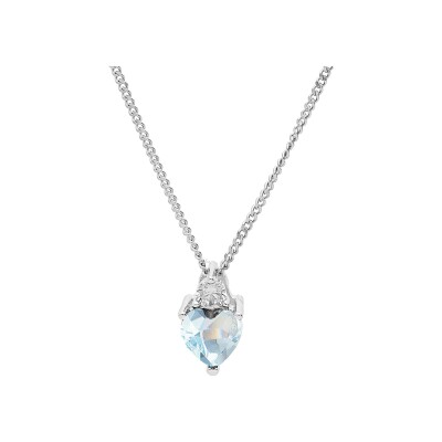 Collier argent rhodié oxydes blanc et bleu ciel forme coeur 42+3cm