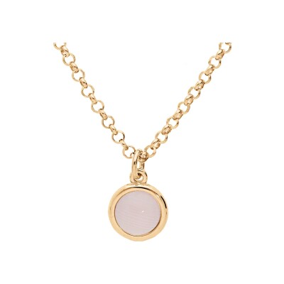 Collier argent et dorure jaune cabochon oeil de chat rose 42+3cmcm