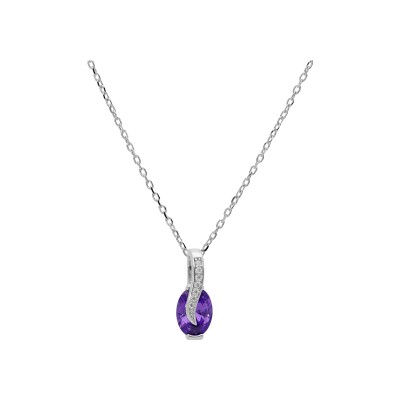 Collier argent rhodié pendentif oxydes violet et blancs sertis 42+3cm