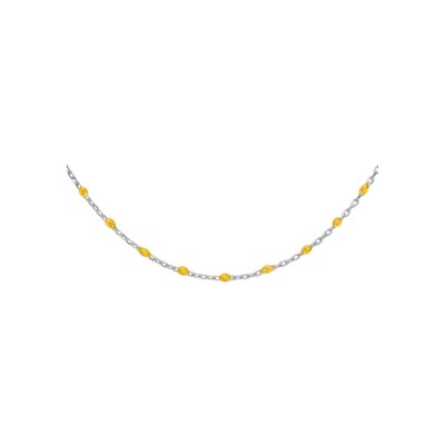 Collier argent rhodié olives résine jaune translucide 40+5cm