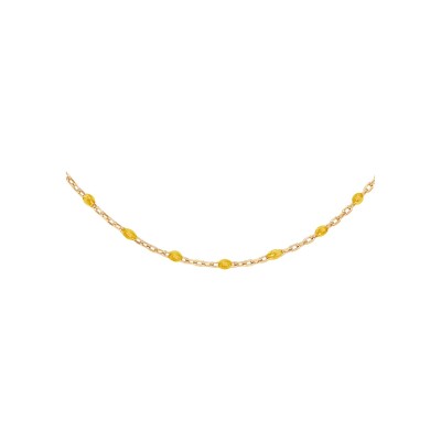 Collier argent et dorure jaune olives résine jaune tansparent 40+5cm