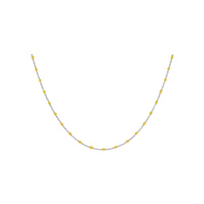 Collier argent rhodié olives résine jaune translucide 40+5cm