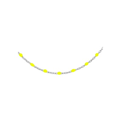Collier argent rhodié olives résine jaune fluo 40+5cm