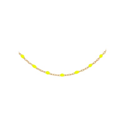 Collier argent et dorure jaune olives résine jaune fluo 40+5cm