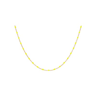 Collier argent et dorure jaune olives résine jaune fluo 40+5cm