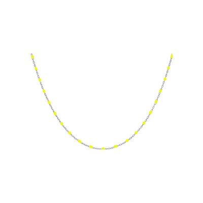 Collier argent rhodié olives résine jaune fluo 40+5cm