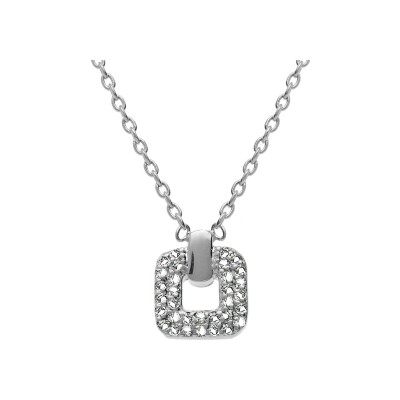 Collier argent rhodié pendentif carré oxydes blancs sertis 38+4cm