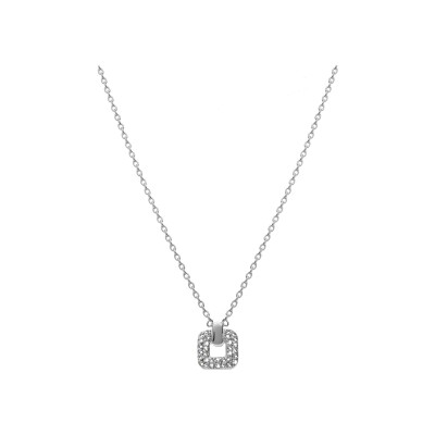 Collier argent rhodié pendentif carré oxydes blancs sertis 38+4cm