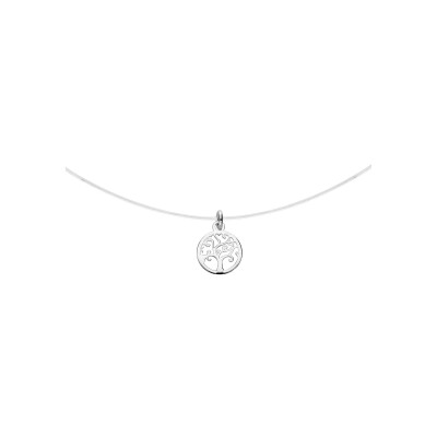 Collier argent rhodié fil nylon petit arbre de vie 37cm