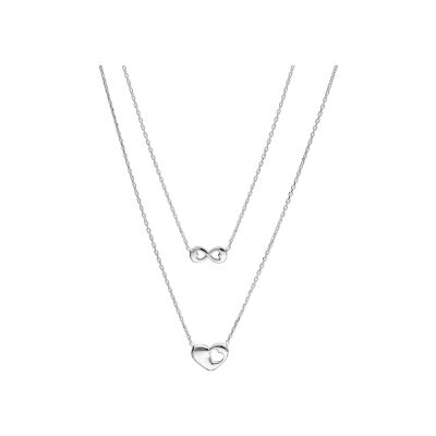 Collier argent rhodié 2 rangs infini et coeur 40+5cm