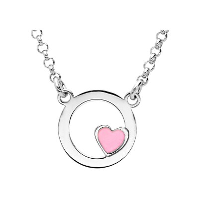Collier argent rhodié cercle avec coeur résine rose 35+5cm