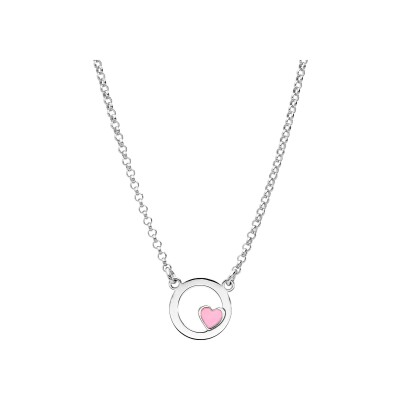 Collier argent rhodié cercle avec coeur résine rose 35+5cm