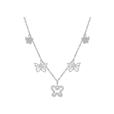 Collier argent rhodié papillon oxydes sertis 40+5cm