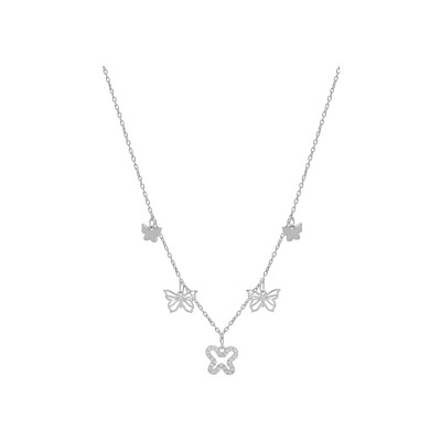 Collier argent rhodié papillon oxydes sertis 40+5cm