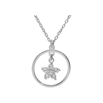 Collier argent rhodié fleur oxydes blancs 40+5cm