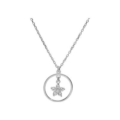 Collier argent rhodié fleur oxydes blancs 40+5cm