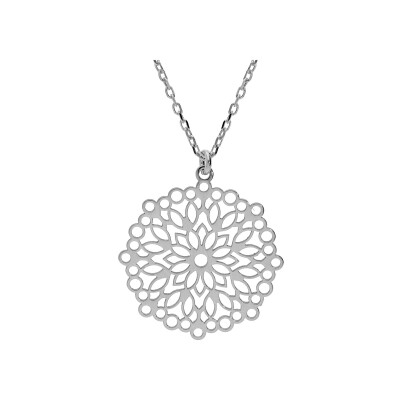 Collier argent rhodié pendentif ajourée 23mm 40+5cm