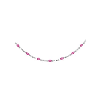 Collier argent rhodié olives résine framboise translucide 40+5cm