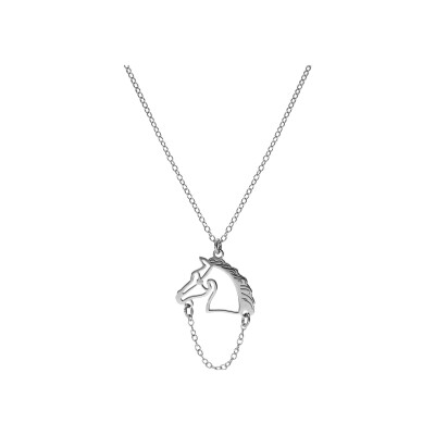 Collier argent rhodié tête de cheval découpé 40+4cm