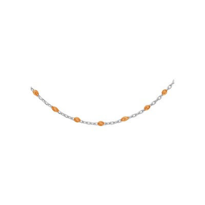 Collier argent rhodié olives résine orange transparent 40+5cm