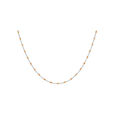 Collier argent rhodié olives résine orange transparent 40+5cm