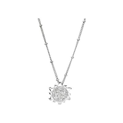 Collier argent rhodié pendentif soleil oxydes blancs sertis 42+3cm