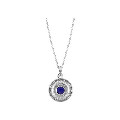 Collier argent rhodié forme ronde pierre lapis lazuli véritable 40+4cm