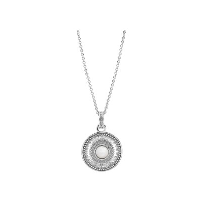 Collier argent rhodié forme ronde pierre nacre véritable 40+4cm