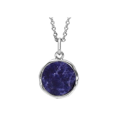 Collier argent rhodié pendentif forme irreguliere avec sodalite véritable 40+4cm