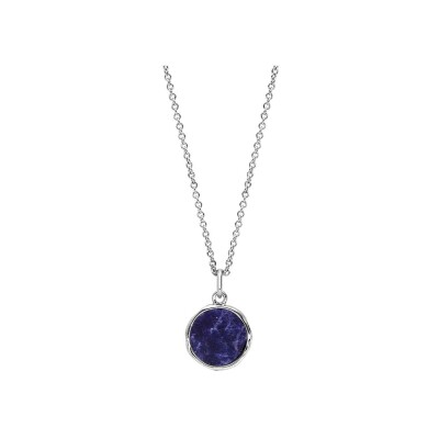 Collier argent rhodié pendentif forme irreguliere avec sodalite véritable 40+4cm