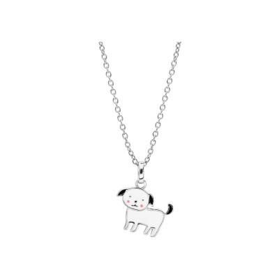 Collier argent rhodié chien avec résine noir et blanc 36+2cm
