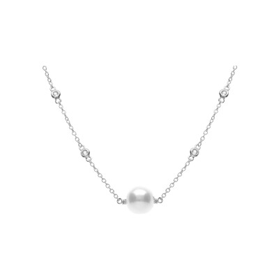 Collier argent rhodié perle blanche imitation 42+3cm
