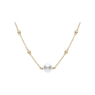Collier argent doré perle blanche imitation 42+3cm