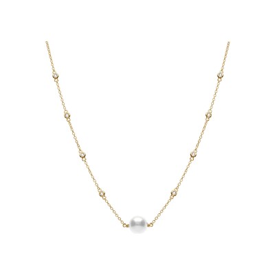 Collier argent doré perle blanche imitation 42+3cm