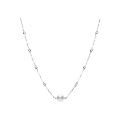 Collier argent rhodié perle blanche imitation 42+3cm