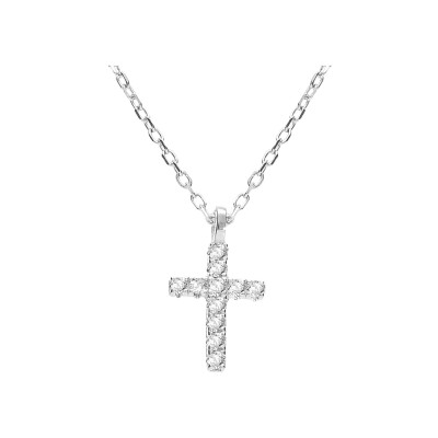 Collier argent rhodié pendentif croix oxydes blancs 42+3cm