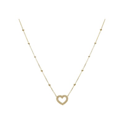 Collier argent doré chaîne boules coeur perlé 42+3cm