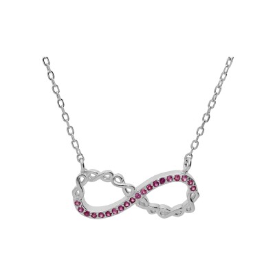 Collier argent rhodié infini avec oxydes roses 44cm réglable 42 et 40