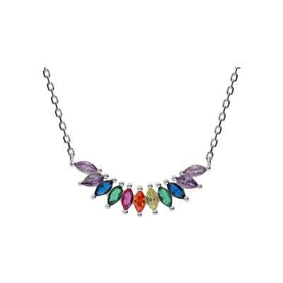 Collier argent rhodié navettes oxydes multicouleur 42+3cm