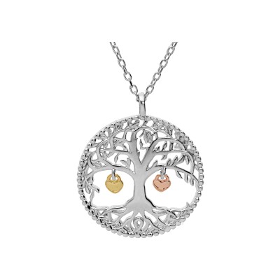 Collier argent rhodié arbre de vie et pampilles 2 coeurs doré (couple famille) 44cm réglable 42 et 40