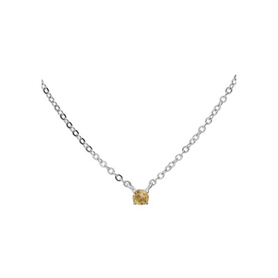 Collier argent rhodié pendentif pierre véritable citrine 3mm 38+5cm