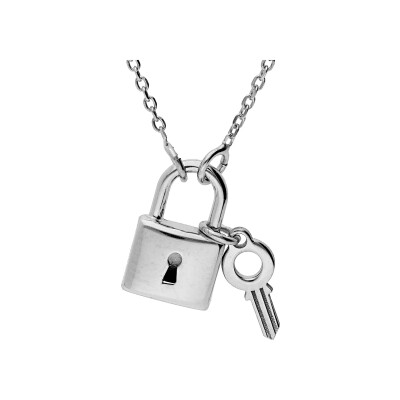 Collier argent rhodié cadenas et clef 38+4cm