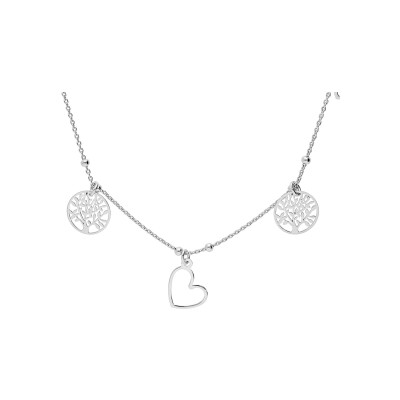 Collier argent rhodié pampilles coeurs et arbre de vie 40+5cm