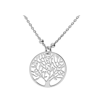 Collier argent rhodié fine boules pendentif arbre de vie 15mm 40+5cm