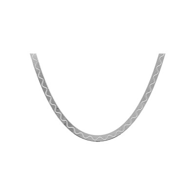 Collier argent rhodié maille plate dessin vague 42cm